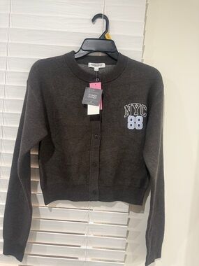 Grayson Threads Charcoal Button-Up Cardigan with NYC 88 Patch